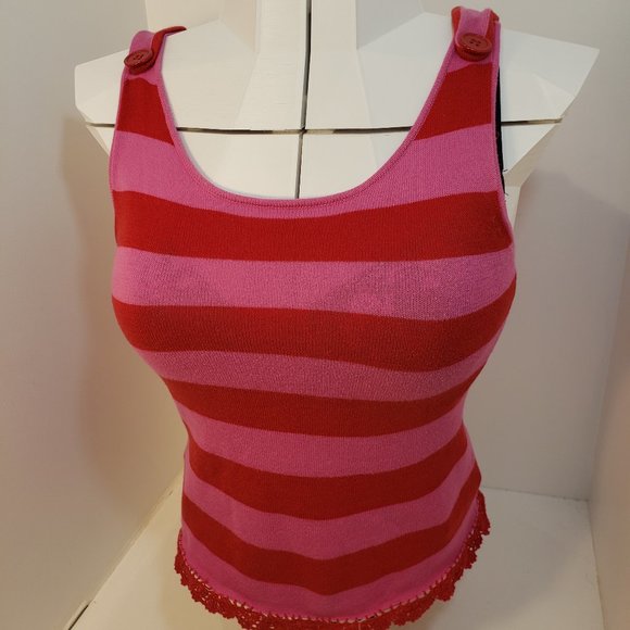 2/$30 Designer Tulle Button Tank Top Pink Striped - Picture 5 of 11